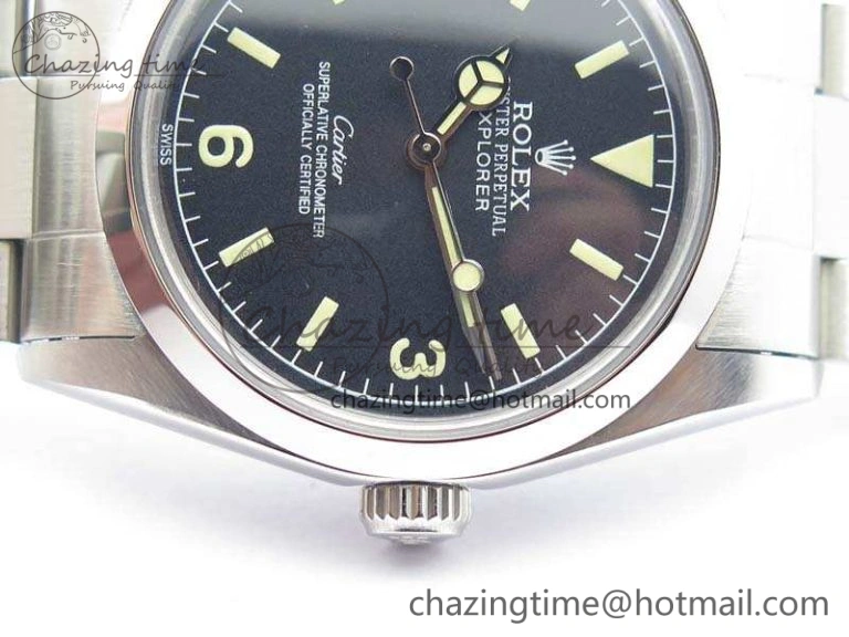 Thermal Vintage Explorer Ref.1016 Cartier Black Dial Cream Markers On SS Bracelet A23J 3545