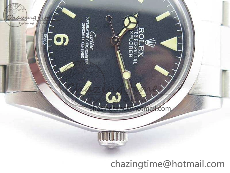 Thermal Vintage Explorer Ref.1016 Cartier Black Dial Cream Markers On SS Bracelet A23J 3545