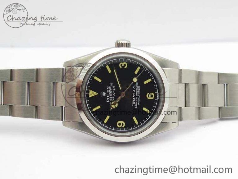 Vibrant Vintage Explorer Ref.1016 Tiffany Black Dial Cream Markers On SS Bracelet A23J 3546