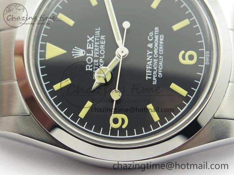 Vibrant Vintage Explorer Ref.1016 Tiffany Black Dial Cream Markers On SS Bracelet A23J 3546