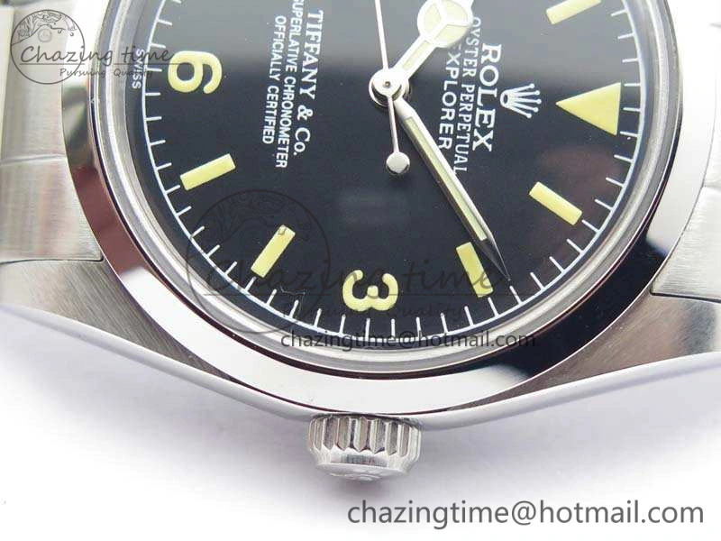 Vibrant Vintage Explorer Ref.1016 Tiffany Black Dial Cream Markers On SS Bracelet A23J 3546