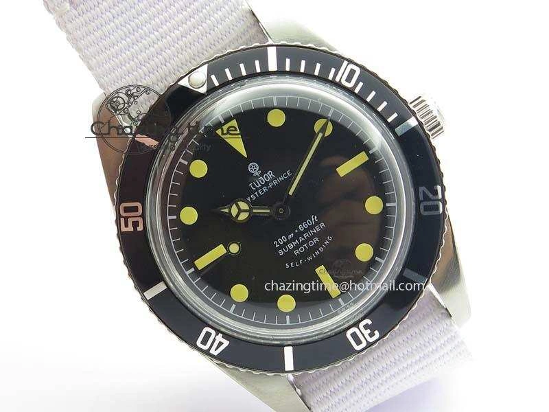 Vintage Oyster Submariner No Date SS Black Dial 200m 660ft On Nylon Strap A Compact 3856