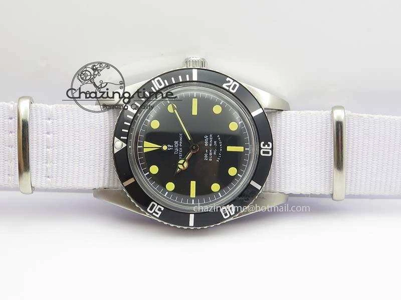 Vintage Oyster Submariner No Date SS Black Dial 200m 660ft On Nylon Strap A Compact 3856