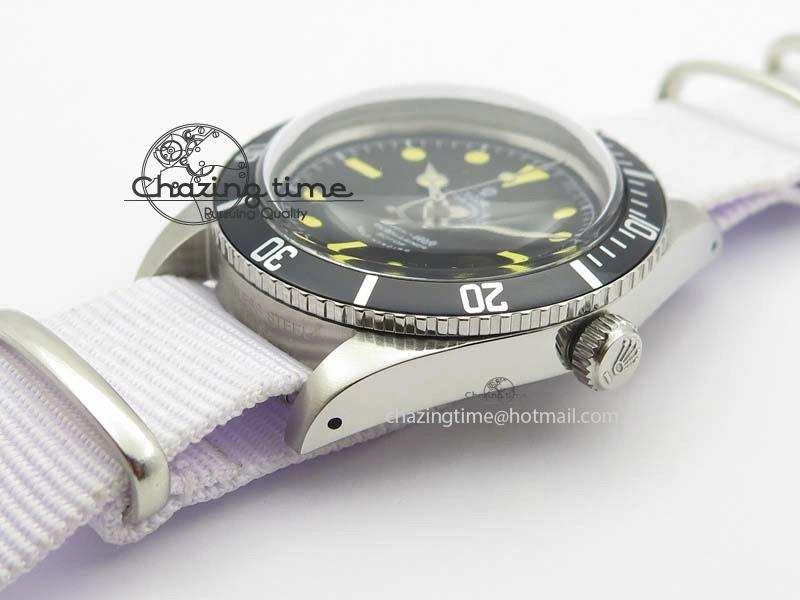 Vintage Oyster Submariner No Date SS Black Dial 200m 660ft On Nylon Strap A Compact 3856