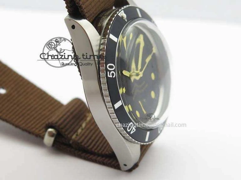 ZeroBulk Vintage Oyster Submariner No Date SS Black Dial On Nylon Strap A 3860