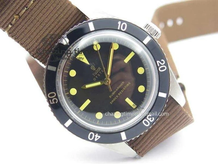 ZeroBulk Vintage Oyster Submariner No Date SS Black Dial On Nylon Strap A 3860