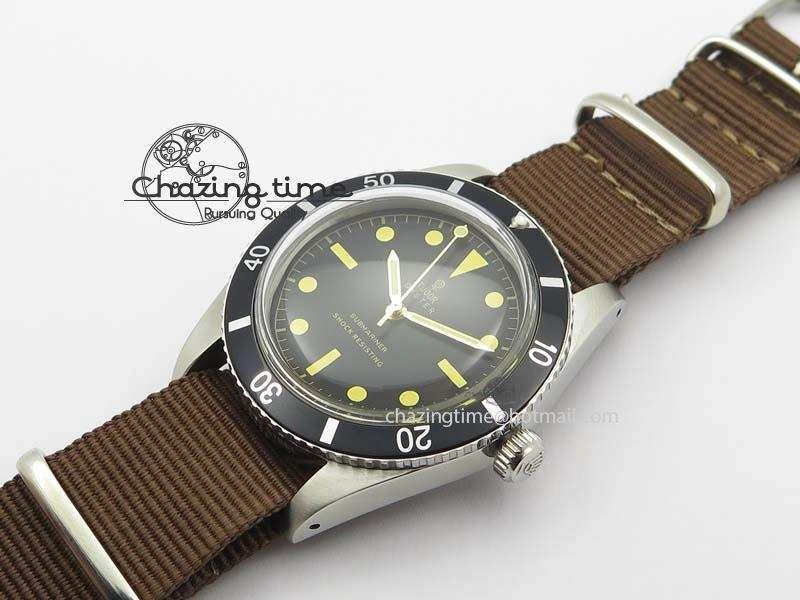 ZeroBulk Vintage Oyster Submariner No Date SS Black Dial On Nylon Strap A 3860
