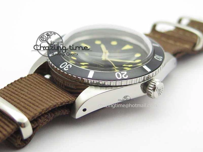 ZeroBulk Vintage Oyster Submariner No Date SS Black Dial On Nylon Strap A 3860