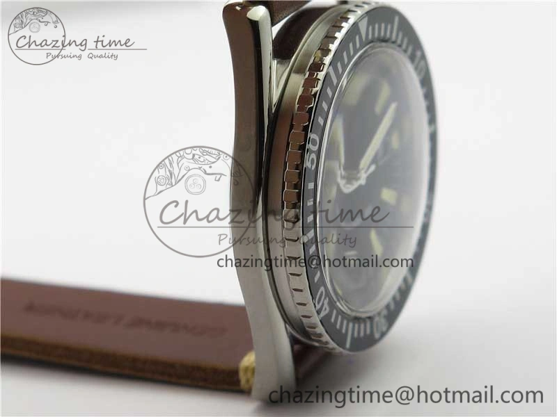 OnTrend Vintage Seamaster 300 Date SS B12 Black Dial On Brown Leather Strap A2836 (Free Nylon Strap) 7913