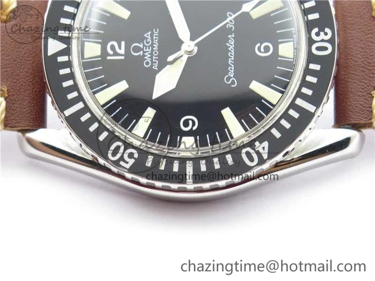 OnTrend Vintage Seamaster 300 Date SS B12 Black Dial On Brown Leather Strap A2836 (Free Nylon Strap) 7913