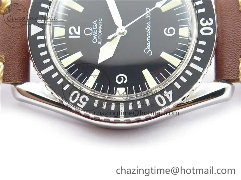 OnTrend Vintage Seamaster 300 Date SS B12 Black Dial On Brown Leather Strap A2836 (Free Nylon Strap) 7913
