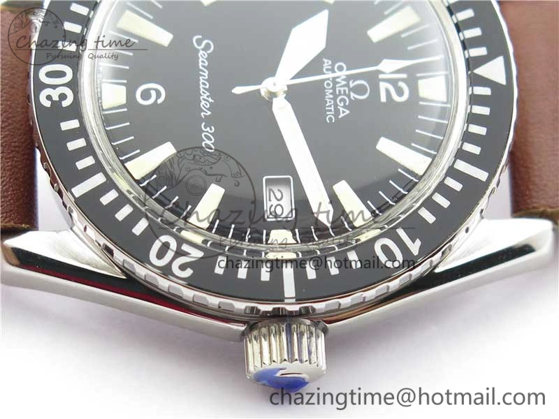 OnTrend Vintage Seamaster 300 Date SS B12 Black Dial On Brown Leather Strap A2836 (Free Nylon Strap) 7913
