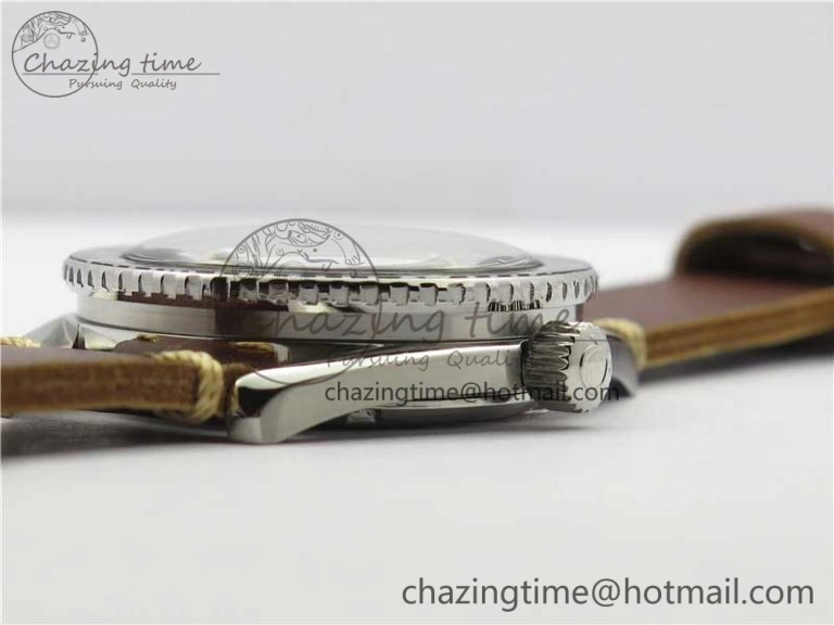 OnTrend Vintage Seamaster 300 Date SS B12 Black Dial On Brown Leather Strap A2836 (Free Nylon Strap) 7913