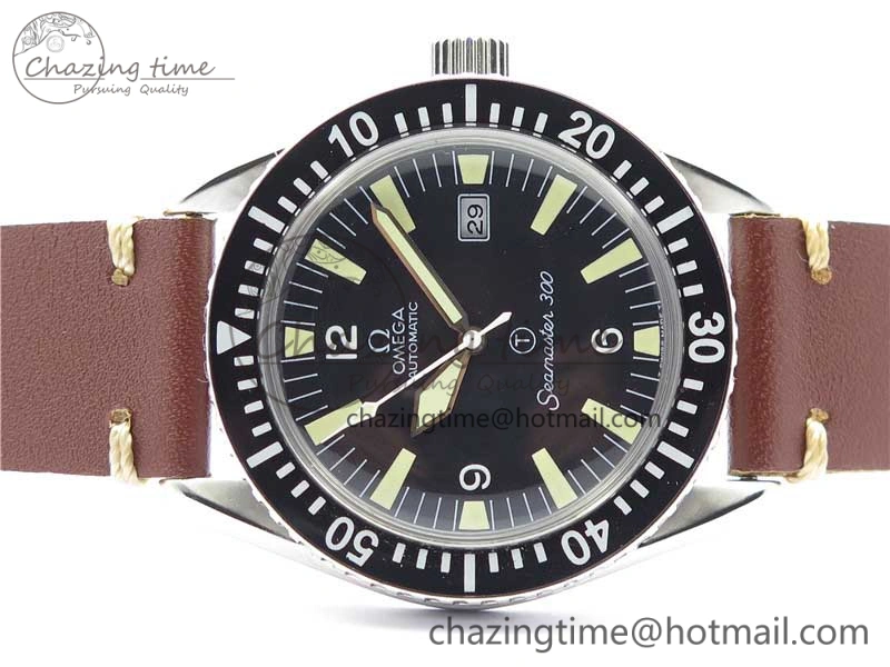 Vintage Seamaster 300 Date T SS B12 Black Dial On Brown Leather Strap A2836 (Free Nylon Strap) WrinkleFree 7911