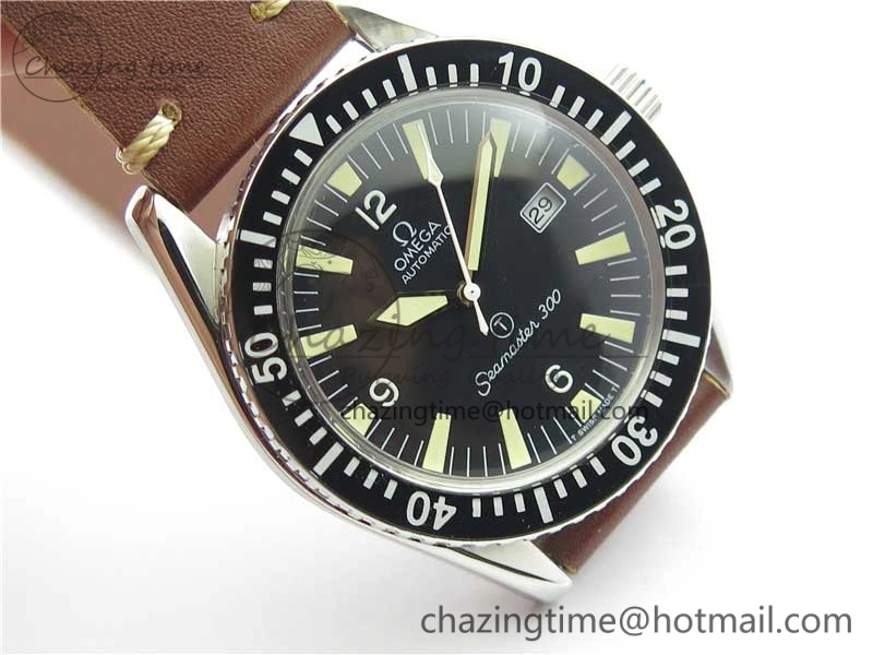 Vintage Seamaster 300 Date T SS B12 Black Dial On Brown Leather Strap A2836 (Free Nylon Strap) WrinkleFree 7911