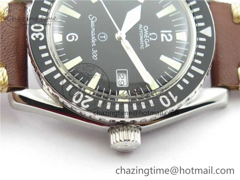 Vintage Seamaster 300 Date T SS B12 Black Dial On Brown Leather Strap A2836 (Free Nylon Strap) WrinkleFree 7911