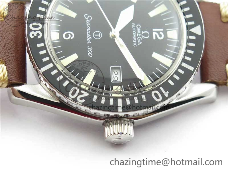 Vintage Seamaster 300 Date T SS B12 Black Dial On Brown Leather Strap A2836 (Free Nylon Strap) WrinkleFree 7911