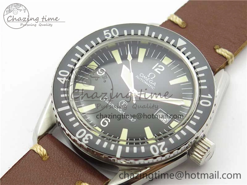 Vintage Seamaster 300 Date T SS B12 Black Dial On Brown Leather Strap A2836 (Free Nylon Strap) WrinkleFree 7911