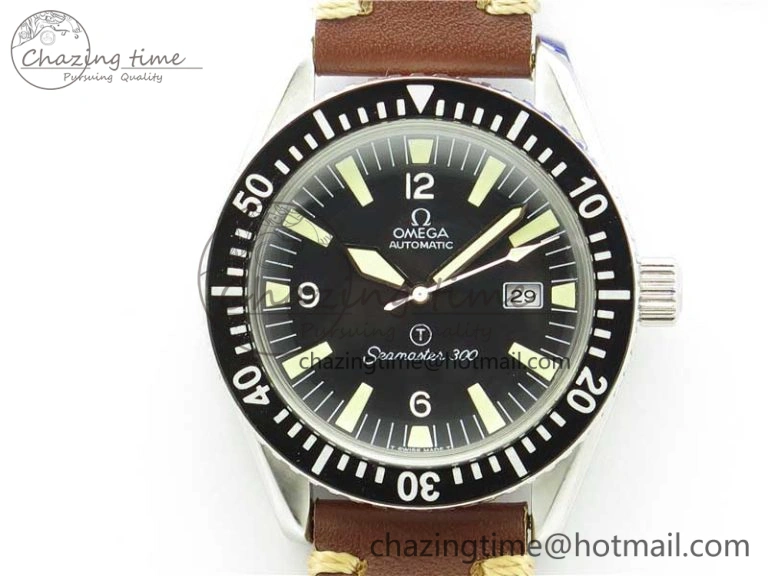 Vintage Seamaster 300 Date T SS B12 Black Dial On Brown Leather Strap A2836 (Free Nylon Strap) WrinkleFree 7911