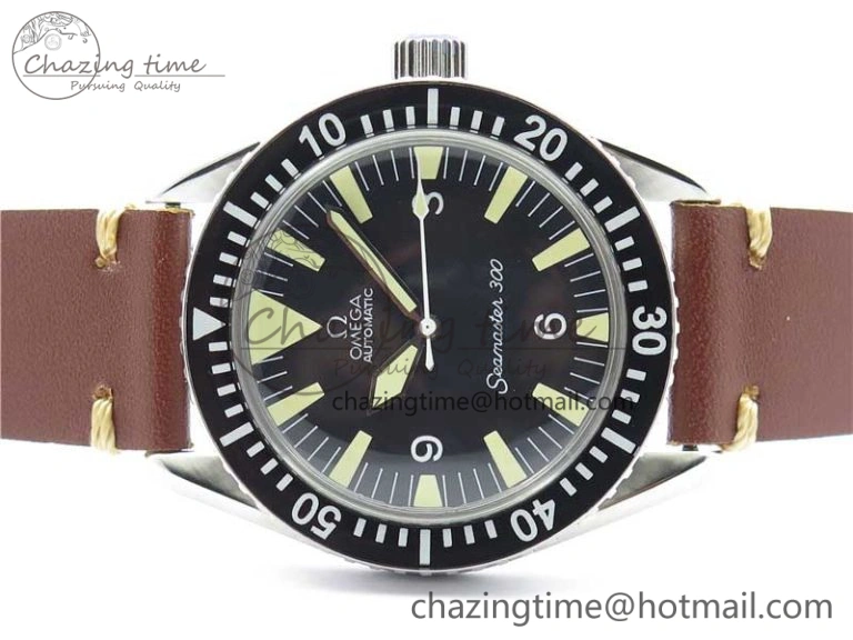 Vintage Seamaster 300 No Date SS B12 Black Dial On Brown Leather Strap A2836 (Free Nylon Strap) Soft 7912