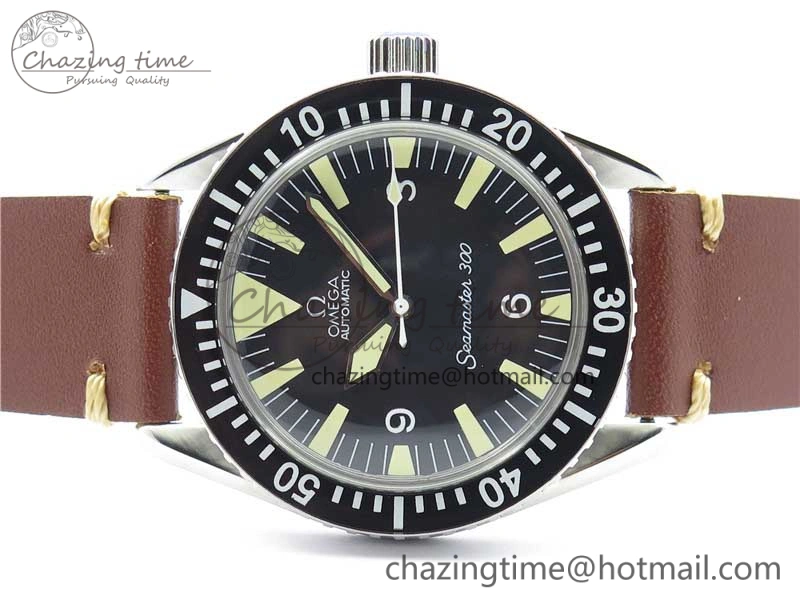 Vintage Seamaster 300 No Date SS B12 Black Dial On Brown Leather Strap A2836 (Free Nylon Strap) Soft 7912