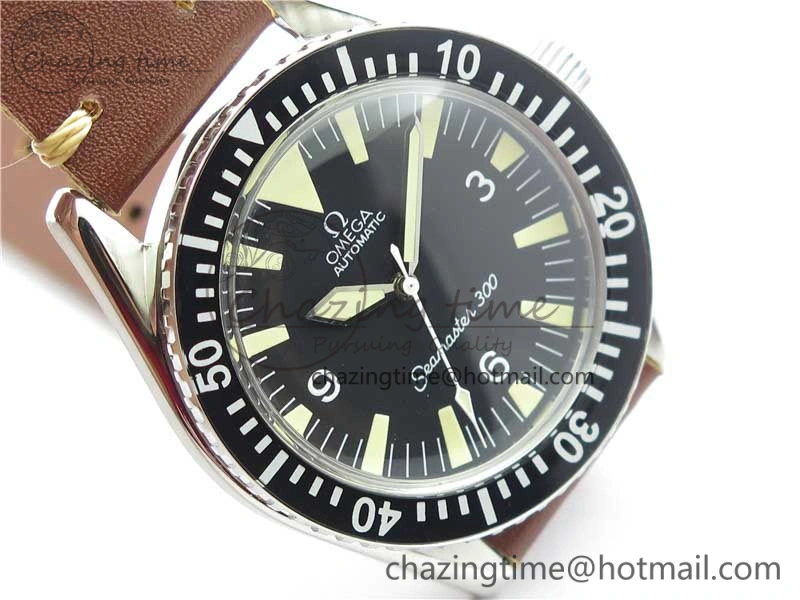 Vintage Seamaster 300 No Date SS B12 Black Dial On Brown Leather Strap A2836 (Free Nylon Strap) Soft 7912