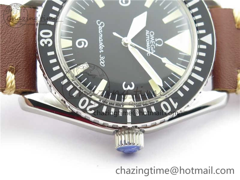 Vintage Seamaster 300 No Date SS B12 Black Dial On Brown Leather Strap A2836 (Free Nylon Strap) Soft 7912