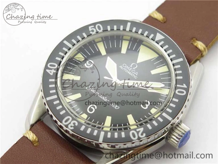Vintage Seamaster 300 No Date SS B12 Black Dial On Brown Leather Strap A2836 (Free Nylon Strap) Soft 7912
