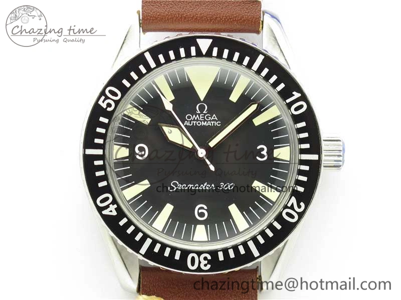 Vintage Seamaster 300 No Date SS B12 Black Dial On Brown Leather Strap A2836 (Free Nylon Strap) Soft 7912