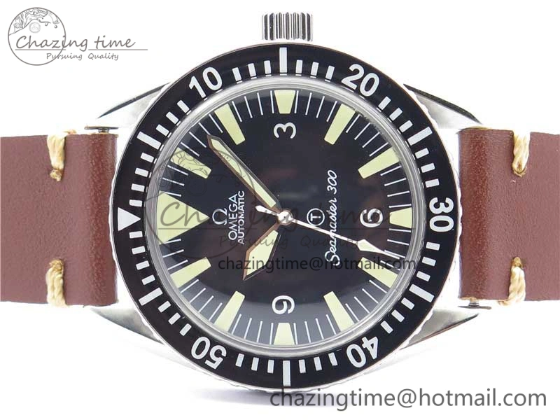 Sophisticated Vintage Seamaster 300 No Date T SS B12 Black Dial On Brown Leather Strap A2836 (Free Nylon Strap) 7910