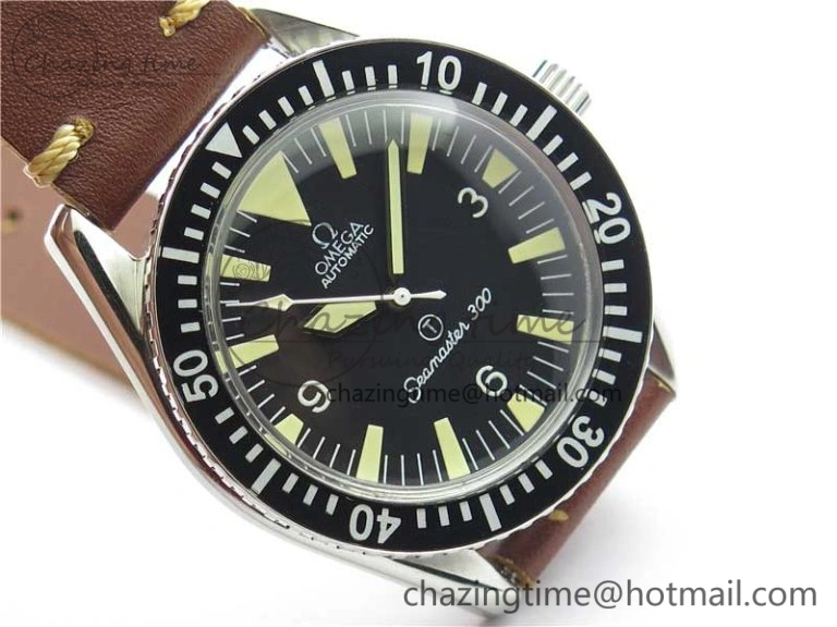 Sophisticated Vintage Seamaster 300 No Date T SS B12 Black Dial On Brown Leather Strap A2836 (Free Nylon Strap) 7910