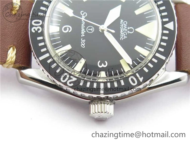Sophisticated Vintage Seamaster 300 No Date T SS B12 Black Dial On Brown Leather Strap A2836 (Free Nylon Strap) 7910