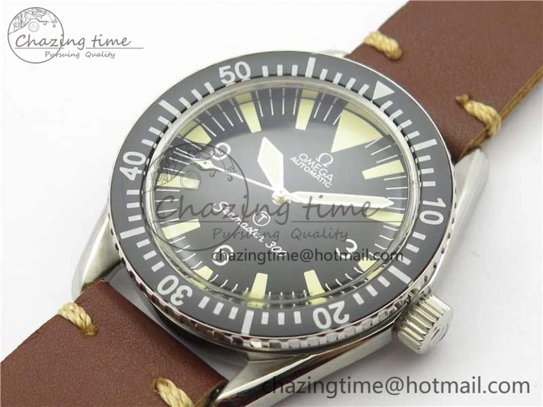 Sophisticated Vintage Seamaster 300 No Date T SS B12 Black Dial On Brown Leather Strap A2836 (Free Nylon Strap) 7910