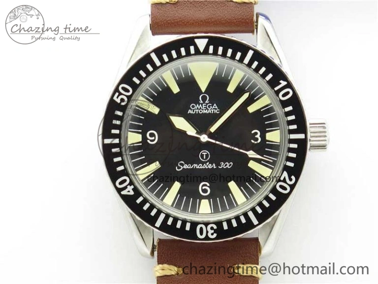 Sophisticated Vintage Seamaster 300 No Date T SS B12 Black Dial On Brown Leather Strap A2836 (Free Nylon Strap) 7910