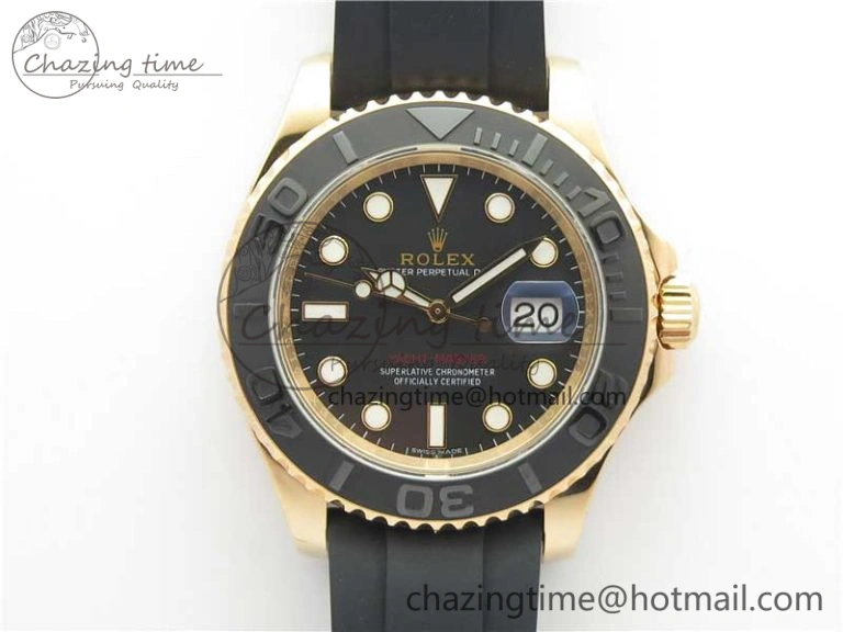 Yacht-Master 116655 ARF 1:1 Best Edition Black Ceramic Bezel 904L Steel on Oysterflex Rubber Strap A HighQuality 3230