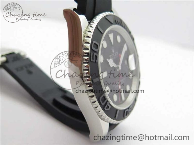 TopPick Yacht-Master 116655 ARF SS Custom Made Black Ceramic Bezel on Oysterflex Rubber Strap A 3064