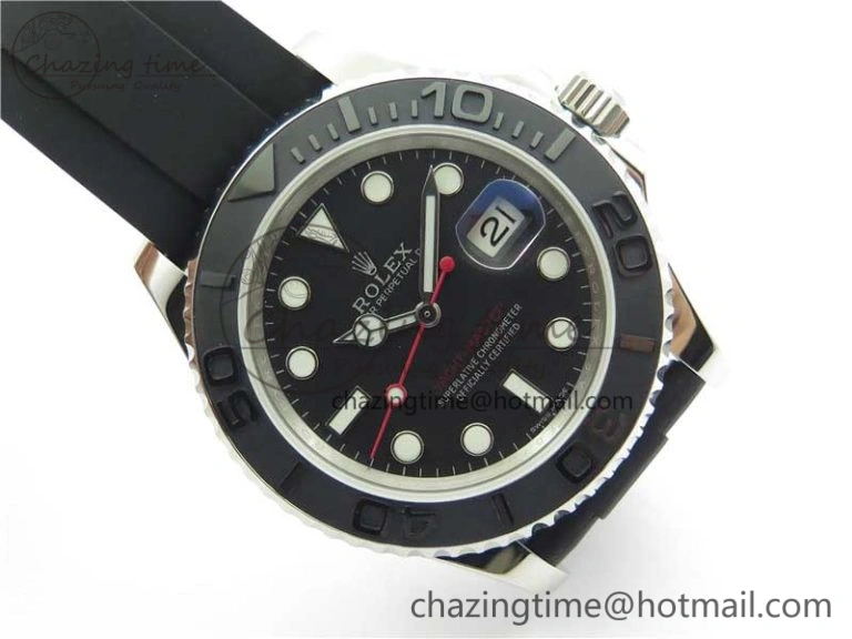 TopPick Yacht-Master 116655 ARF SS Custom Made Black Ceramic Bezel on Oysterflex Rubber Strap A 3064