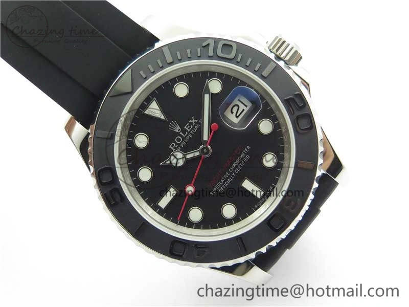 TopPick Yacht-Master 116655 ARF SS Custom Made Black Ceramic Bezel on Oysterflex Rubber Strap A 3064