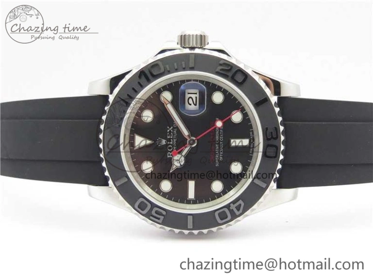 TopPick Yacht-Master 116655 ARF SS Custom Made Black Ceramic Bezel on Oysterflex Rubber Strap A 3064
