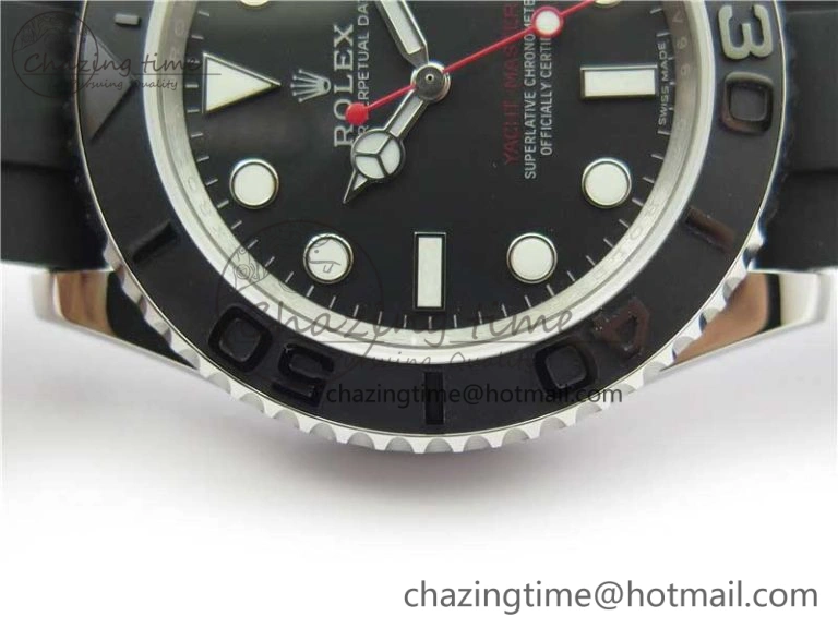 TopPick Yacht-Master 116655 ARF SS Custom Made Black Ceramic Bezel on Oysterflex Rubber Strap A 3064