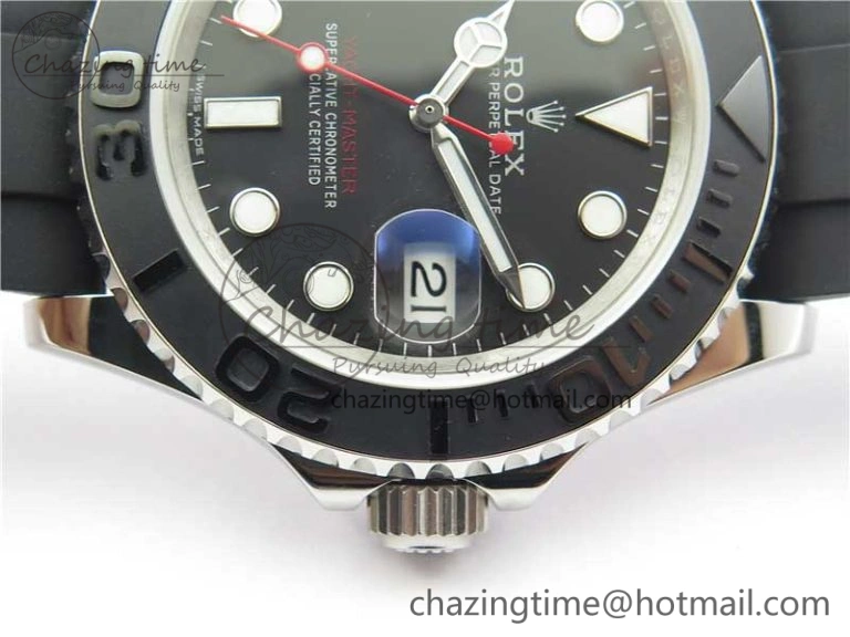TopPick Yacht-Master 116655 ARF SS Custom Made Black Ceramic Bezel on Oysterflex Rubber Strap A 3064
