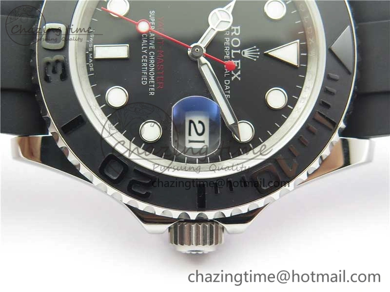 TopPick Yacht-Master 116655 ARF SS Custom Made Black Ceramic Bezel on Oysterflex Rubber Strap A 3064