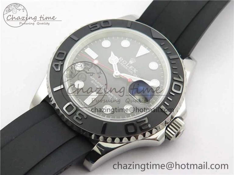 TopPick Yacht-Master 116655 ARF SS Custom Made Black Ceramic Bezel on Oysterflex Rubber Strap A 3064