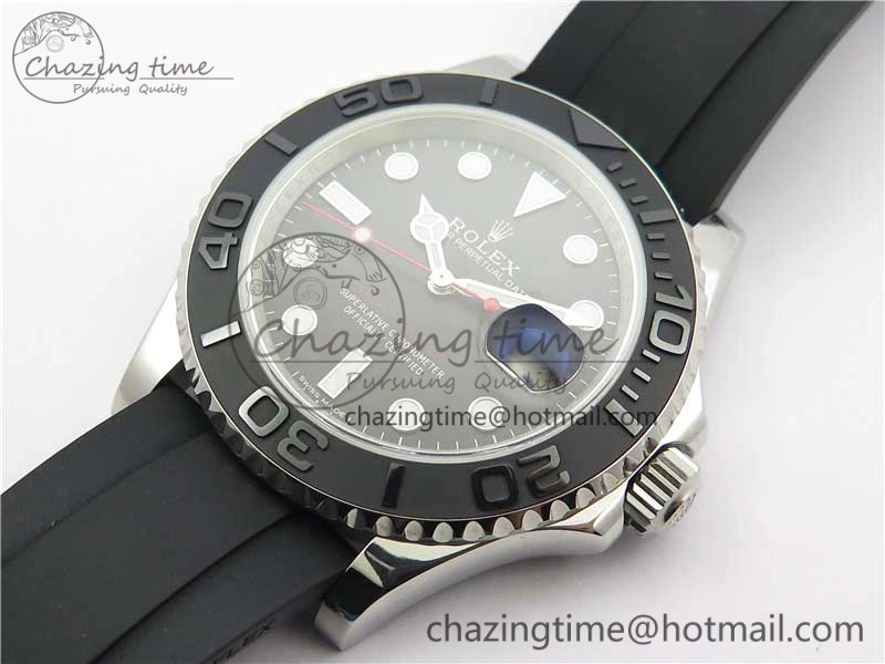 TopPick Yacht-Master 116655 ARF SS Custom Made Black Ceramic Bezel on Oysterflex Rubber Strap A 3064