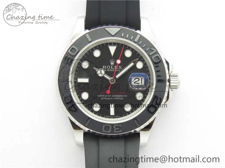 TopPick Yacht-Master 116655 ARF SS Custom Made Black Ceramic Bezel on Oysterflex Rubber Strap A 3064