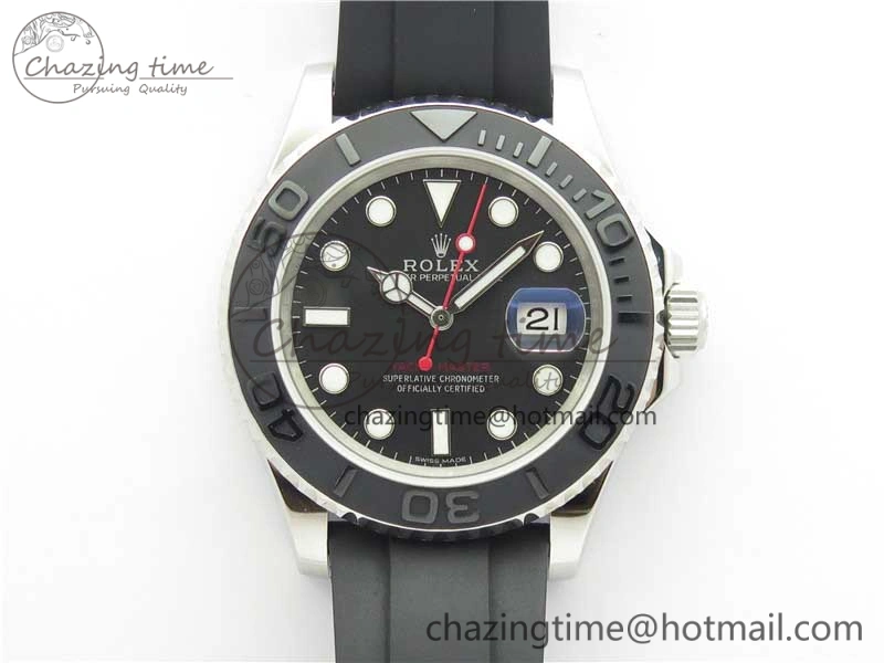 TopPick Yacht-Master 116655 ARF SS Custom Made Black Ceramic Bezel on Oysterflex Rubber Strap A 3064