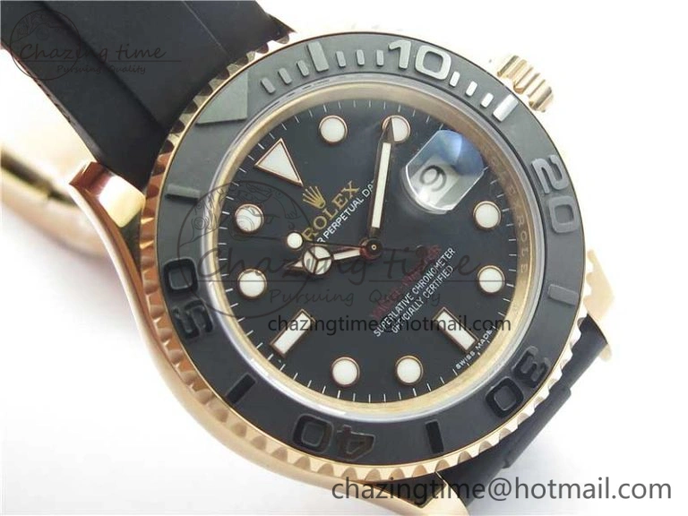 TravelReady Yacht-Master 116655 RG Bp Maker Best Edition Black Ceramic Bezel on Rubber Strap SA 3002