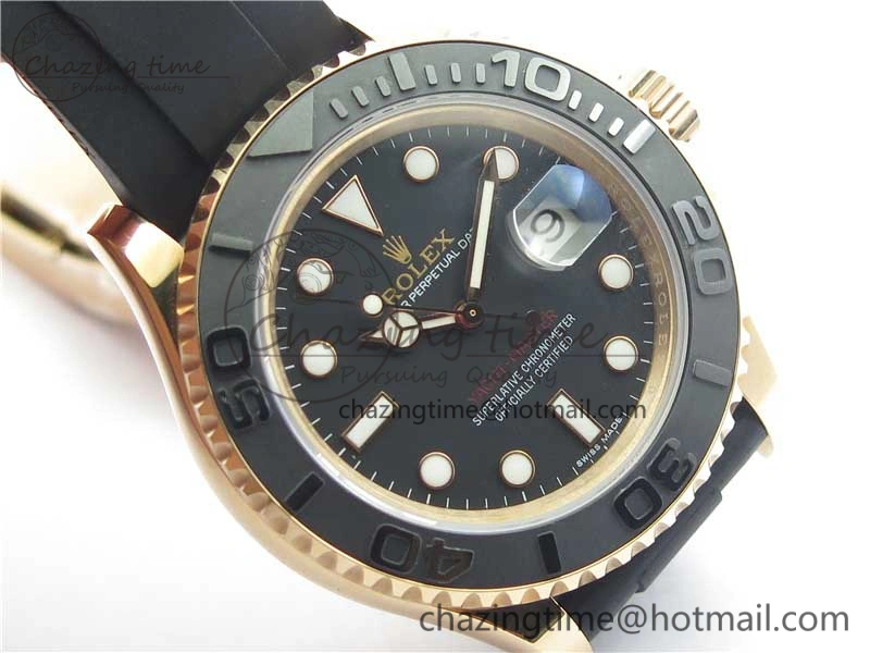TravelReady Yacht-Master 116655 RG Bp Maker Best Edition Black Ceramic Bezel on Rubber Strap SA 3002