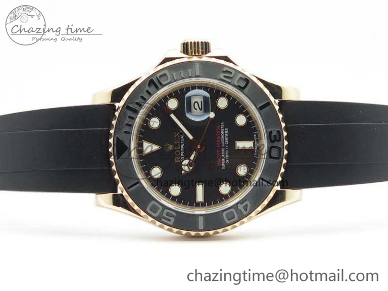 Classic Yacht-Master 116655 RG V9F 1:1 Best Edition Real Ceramic Bezel On Rubber Strap A 3549