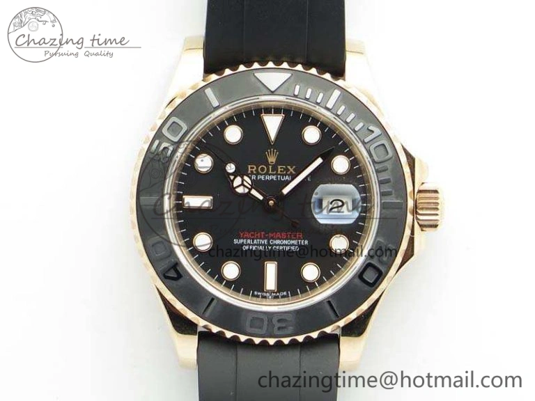 Classic Yacht-Master 116655 RG V9F 1:1 Best Edition Real Ceramic Bezel On Rubber Strap A 3549